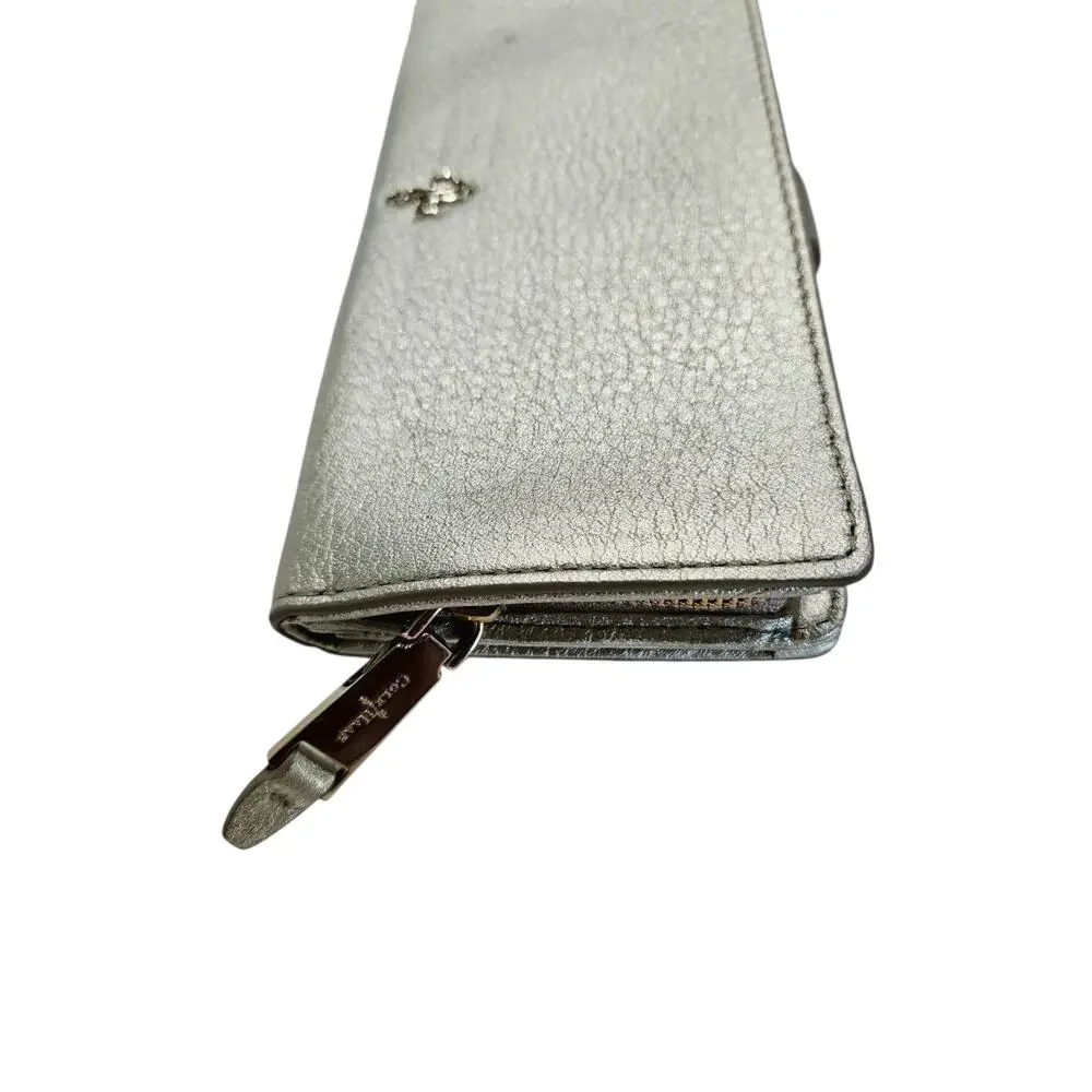 Cole Haan White Gold Pebbled Leather Slim Zip Wallet NWT